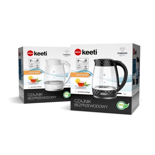 Vattenkokare - 1,7 l - trådlös - 2200W - 25x22x16,5cm - svart