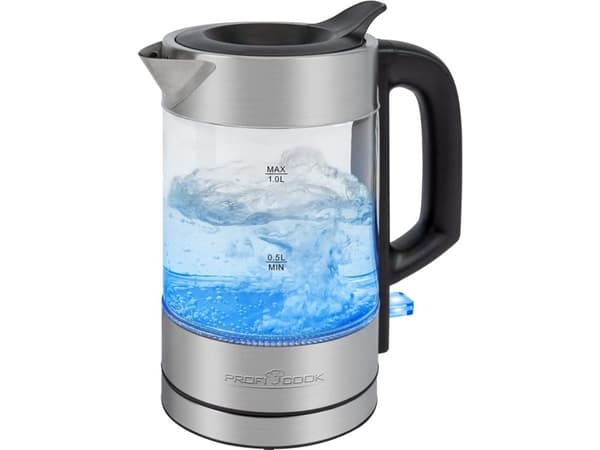 ProfiCook PC-WKS 1229 G, 1 l, 1600 W, Rostfritt stål, Transparent, Glas, Rostfritt stål, Vattennivå indikator, Överhettningsskydd