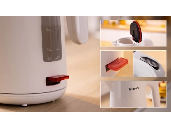 Bosch TWK2M161, 1,7 l, 2400 W, Vit, Plast, Vattennivå indikator, Överhettningsskydd