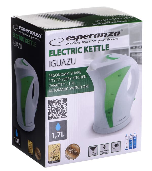 Esperanza EKK018G Elkedel 1,7 L, Hvid / Grøn