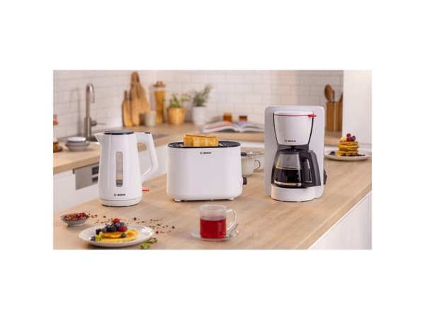 Bosch TWK1M121, 1,7 L, 2400 W, Valkoinen, Muovi, Vesimittari, Ylikuumenemissuoja