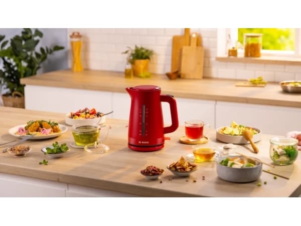 Bosch TWK3M124, 1,7 l, 2400 W, Rød, Plast, Vannivåindikator, Overopphetingsbeskyttelse