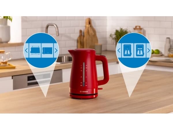Bosch TWK3M124, 1,7 l, 2400 W, Rød, Plast, Vannivåindikator, Overopphetingsbeskyttelse