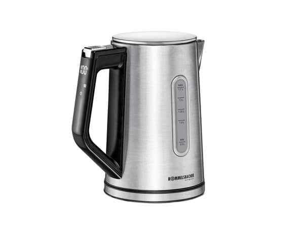 Rommelsbacher Wasserkocher WK 3000, 1,7 l, 3000 W, Sort, Rustfritt stål, Rustfritt stål, Justerbar termostat, Vannivåindikator