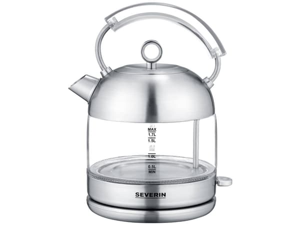 Severin WK 3459, 1,7 L, 2400 W, Ruostumaton teräs, Lasi, Ruostumaton teräs, Veden tason ilmaisin, Ylikuumenemissuoja