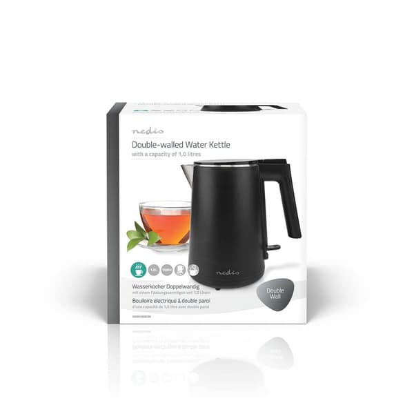 Nedis Vannkoker | 1.0 l | Plast | Sort | Roterbar 360 grader | Skjult varmeelement | Strix® kontroll | Koketørr beskyttelse