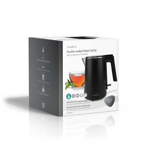 Nedis Vannkoker | 1.0 l | Plast | Sort | Roterbar 360 grader | Skjult varmeelement | Strix® kontroll | Koketørr beskyttelse