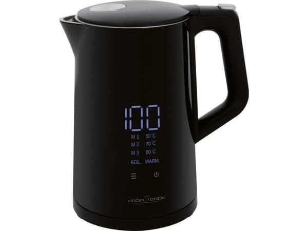ProfiCook PC-WKS 1243, 1,7 l, 2200 W, Svart, Rostfritt stål, Justerbar termostat, Vattennivå indikator