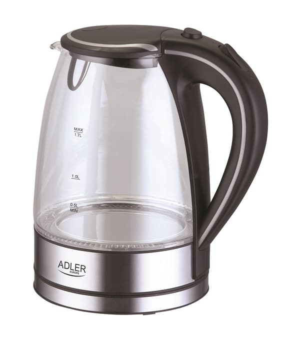 Adler AD 1225 elkedel 1,7 L Sort, Rustfrit stål, Transparent 2200 W