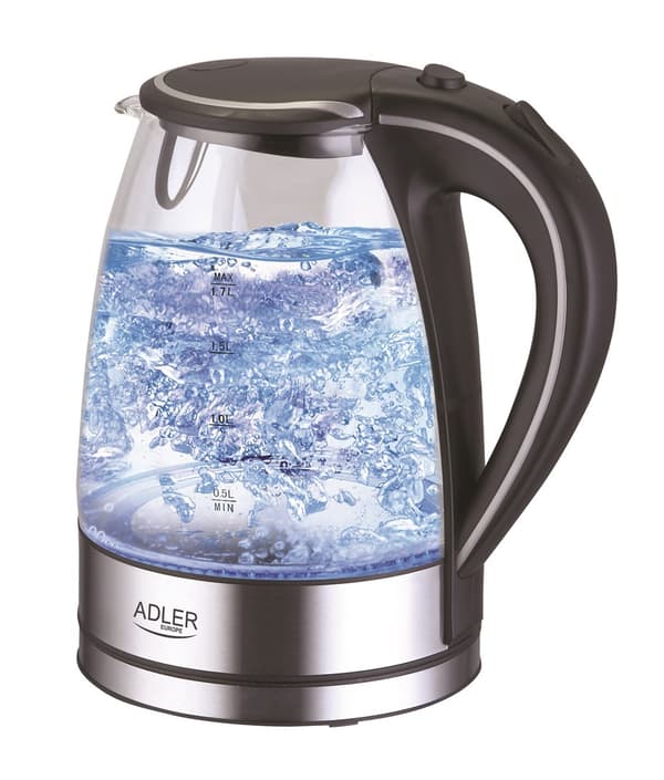 Adler AD 1225 elkedel 1,7 L Sort, Rustfrit stål, Transparent 2200 W