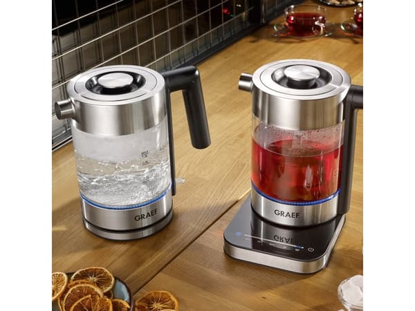 Graef WK300, 1 l, 2000 W, Svart, Rostfritt stål, Transparent, Glas, Vattennivå indikator, Överhettningsskydd