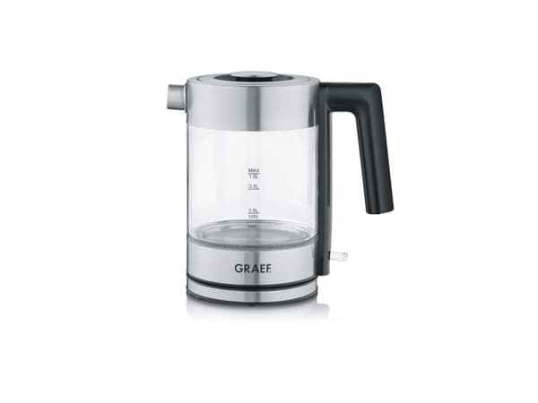 Graef WK300, 1 l, 2000 W, Svart, Rostfritt stål, Transparent, Glas, Vattennivå indikator, Överhettningsskydd