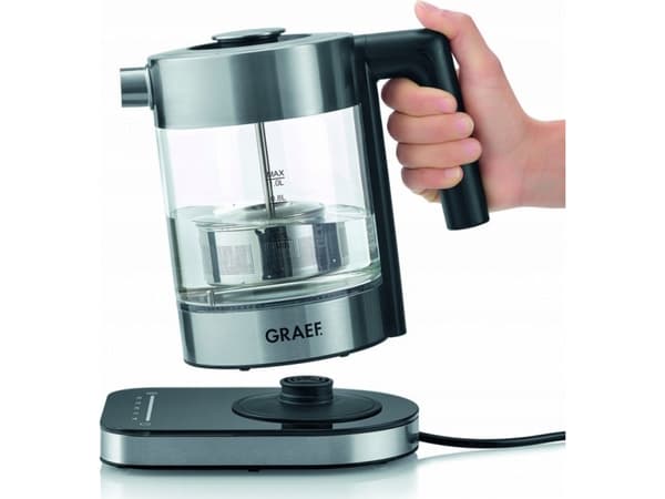 Graef WK350, 1 l, 2000 W, Svart, Rostfritt stål, Transparent, Glas, Vattennivå indikator, Överhettningsskydd