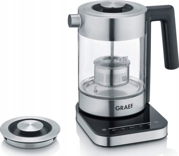 Graef WK350, 1 l, 2000 W, Svart, Rostfritt stål, Transparent, Glas, Vattennivå indikator, Överhettningsskydd