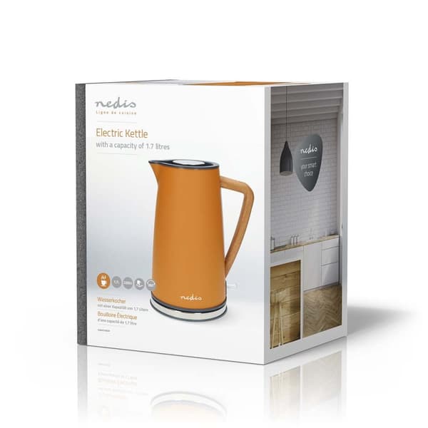 Nedis Vatten kokare | 1.7 l | Soft-Touch | Orange | Roterbar 360 grader | Dolt värmeelement | Strix® kontroll | Koka-tort funktion