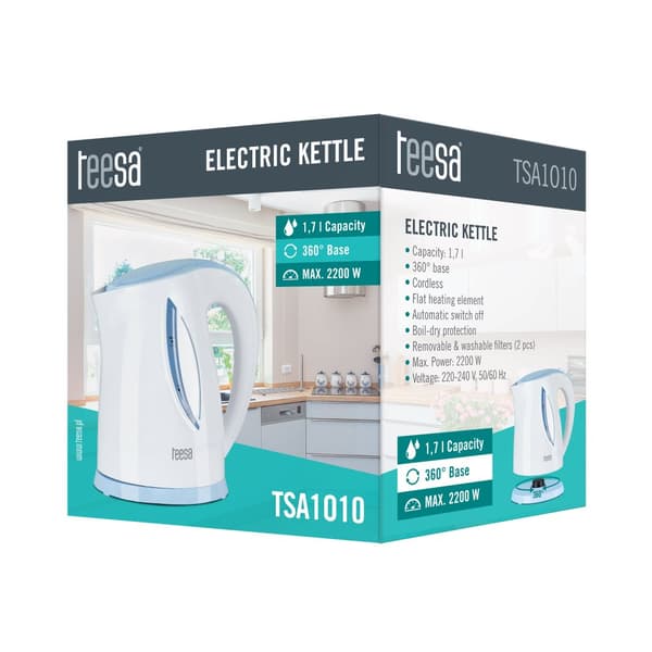 TEESA elkedel, 2200 W, hvid, 1,7L