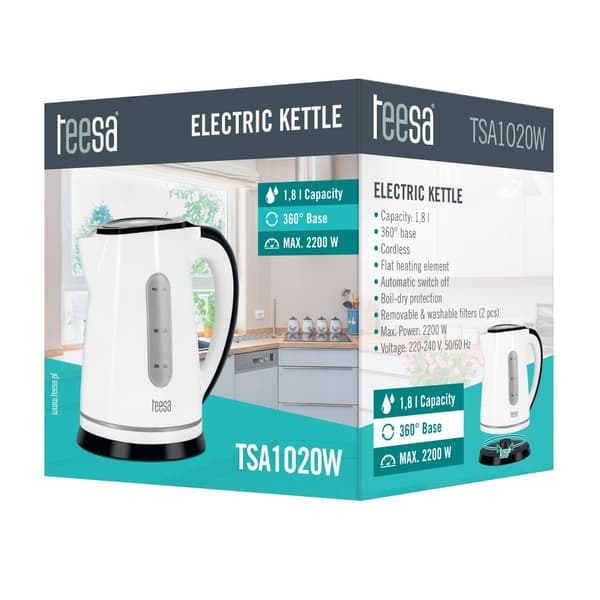 TEESA elkedel, 2200 W, hvid, 1,8L