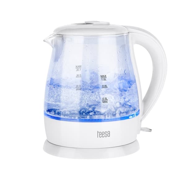 TEESA elkedel, glas, 1650 W, hvid, 1 L