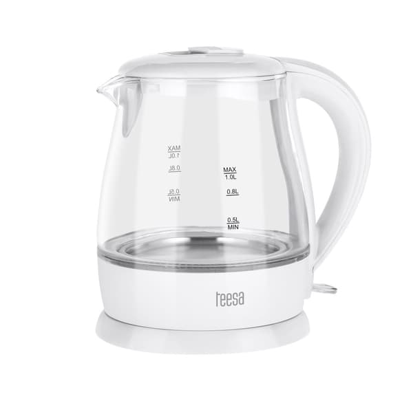 TEESA elkedel, glas, 1650 W, hvid, 1 L