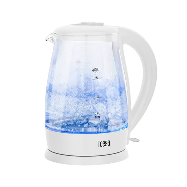 TEESA elkedel, glas, 2000 W, hvid, 1,7 L