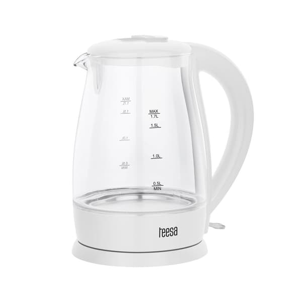 TEESA elkedel, glas, 2000 W, hvid, 1,7 L