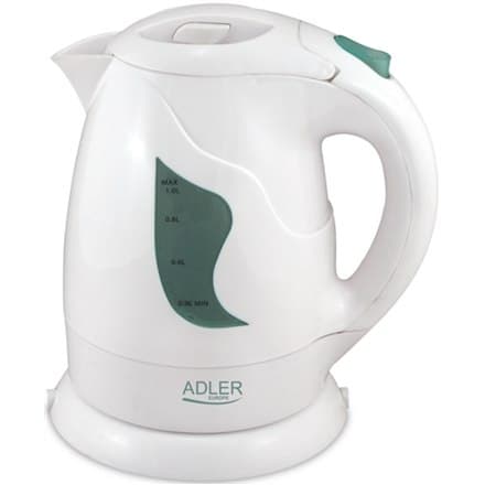 Adler | Vattenkokare | AD 08 | Standard | 850 W | 1 L | Plast | 360° rotationsbas | Vit