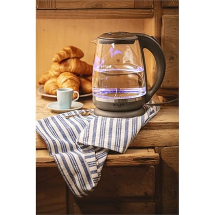 Adler | Kedel | AD 1286 | Standard | 2200 W | 2 L | Plast/Glas | 360° rotationsbase | Grå/gennemsigtig