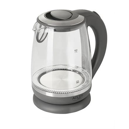 Adler | Kedel | AD 1286 | Standard | 2200 W | 2 L | Plast/Glas | 360° rotationsbase | Grå/gennemsigtig