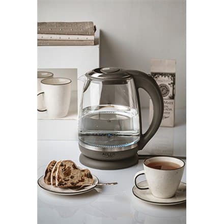 Adler | Kedel | AD 1286 | Standard | 2200 W | 2 L | Plast/Glas | 360° rotationsbase | Grå/gennemsigtig