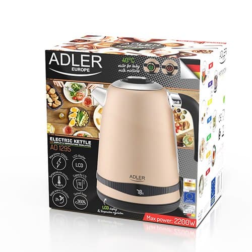 Adler | Vattenkokare | AD 1295 | Elektrisk | 2200 W | 1,7 L | Rostfritt stål | 360° rotationsbas | gyllene