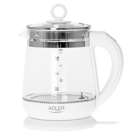 Adler | Kedel | AD 1299 | Elektrisk | 2200 W | 1,5 L | Glas/rustfrit stål | 360° rotationsbase | hvid