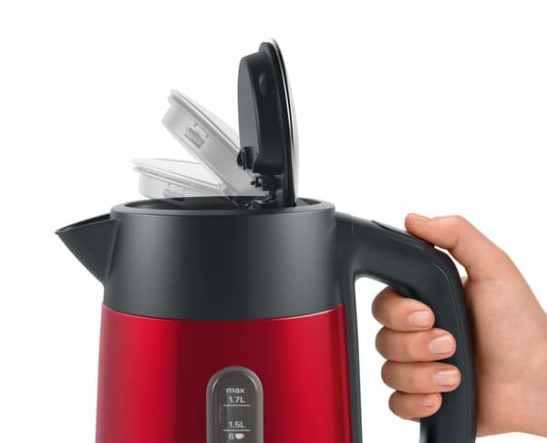 Bosch | Kedel | DesignLine TWK4P434 | Elektrisk | 2400 W | 1,7 L | Rustfrit stål | 360° rotationsbase | Rød/sort