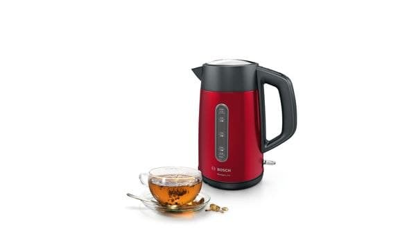 Bosch | Kedel | DesignLine TWK4P434 | Elektrisk | 2400 W | 1,7 L | Rustfrit stål | 360° rotationsbase | Rød/sort