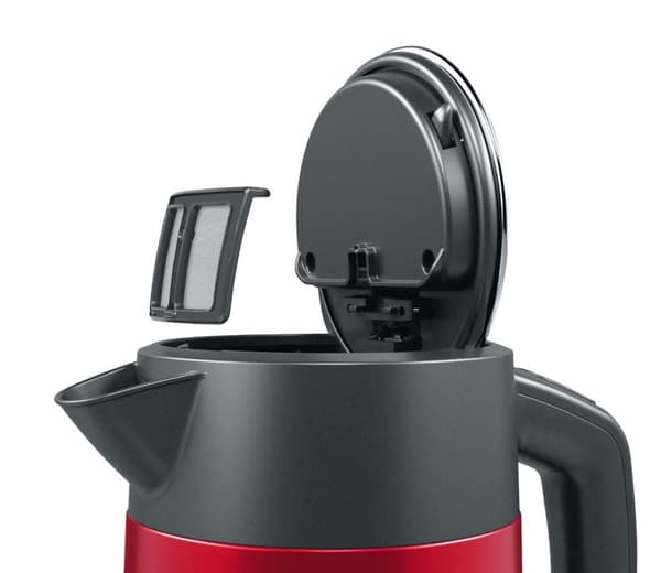 Bosch | Kedel | DesignLine TWK4P434 | Elektrisk | 2400 W | 1,7 L | Rustfrit stål | 360° rotationsbase | Rød/sort