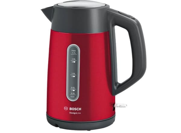 Bosch | Kedel | DesignLine TWK4P434 | Elektrisk | 2400 W | 1,7 L | Rustfrit stål | 360° rotationsbase | Rød/sort