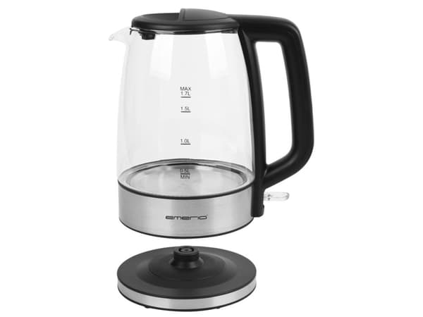 Emerio WK-130126, 1,7 l, 2200 W, Sort, Gjennomsiktig, Glass, Plast, Vannivåindikator, Trådløs