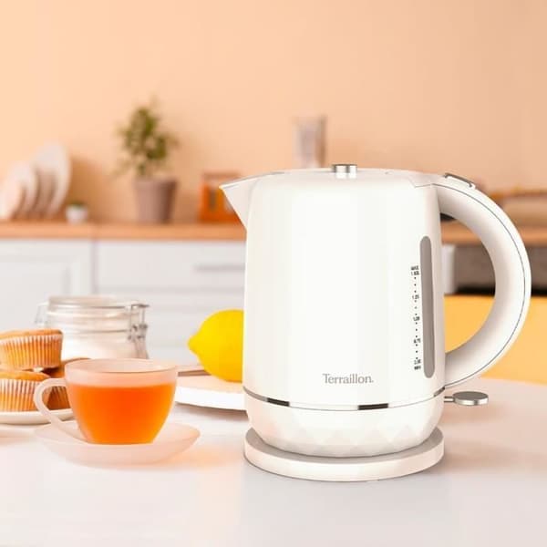 Elektrisk vattenkokare - TERRAILLON - 15351 DIAMANT Vit - 1,5L - 2200W - 360° vridbar bas - Upphöjd bas med diamanteffekt
