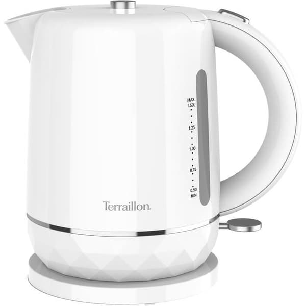 Elektrisk vattenkokare - TERRAILLON - 15351 DIAMANT Vit - 1,5L - 2200W - 360° vridbar bas - Upphöjd bas med diamanteffekt