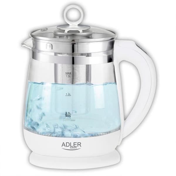 Glasvattenkokare 1,5 L, Temperaturskontroll, Bakgrundsbelyst Adler AD 1299 2200W Vit 04615