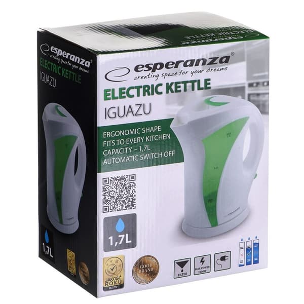 Kedel Esperanza EKK018G Hvid Grøn Multifarvet Plastik 2200 W 1,7 L