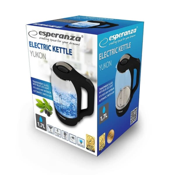 Vedenkeitin Esperanza EKK025K Musta Monivärinen Lasi Muovinen 1500 W 1,7 L