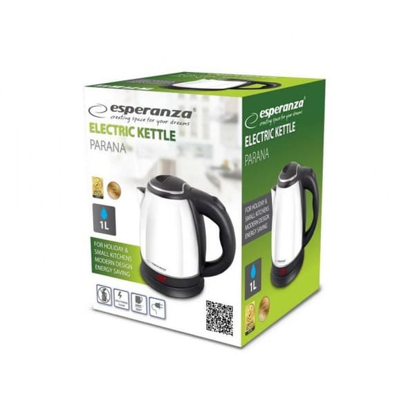 Vedenkeitin Esperanza EKK128W Valkoinen Musta Ruostumaton teräs Muovinen 1350 W 1 L
