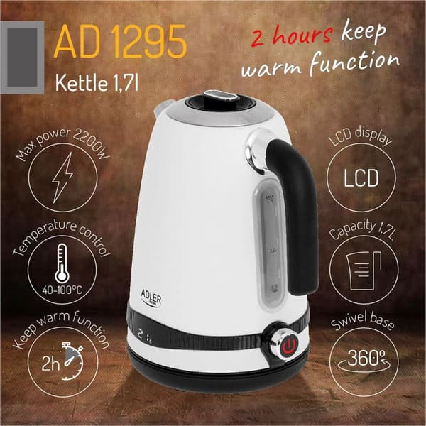 Vattenkokare Adler Vit Rostfritt stål 2200 W 1,7 L