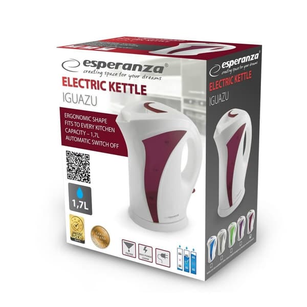 Kedel Esperanza EKK018R Hvid Rød Plastik 2200 W 1,7 L