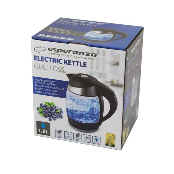 Vedenkeitin ja Elektroninen Teenkeitin Esperanza EKK009 Musta Lasi Muovinen 2200 W 1,8 L