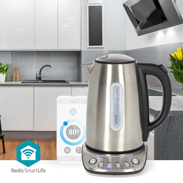 Nedis SmartLife Vedenkeitin | Wi-Fi | 1.7 l | Ruostumaton Teräs | 70,80,90,100 °C | Lämpötilailmaisin | Pyörivä 360 astetta | Piilotettu lämmityseleme
