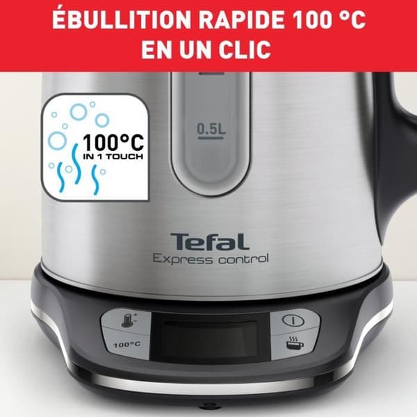 TEFAL Elektrisk vattenkokare 1,7 L, 2400 W, 7 justerbara temperaturer, Håll varm 60 min, Rostfritt stål, Express Control KI240D10