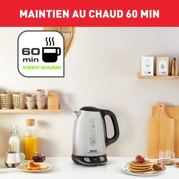 TEFAL Elektrisk vattenkokare 1,7 L, 2400 W, 7 justerbara temperaturer, Håll varm 60 min, Rostfritt stål, Express Control KI240D10