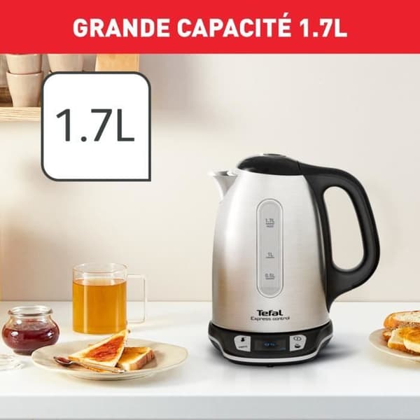 TEFAL Elektrisk vattenkokare 1,7 L, 2400 W, 7 justerbara temperaturer, Håll varm 60 min, Rostfritt stål, Express Control KI240D10