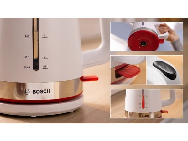 Bosch TWK4M221, 1,7 l, 2400 W, Hvit, Plast, Vannivåindikator, Trådløs